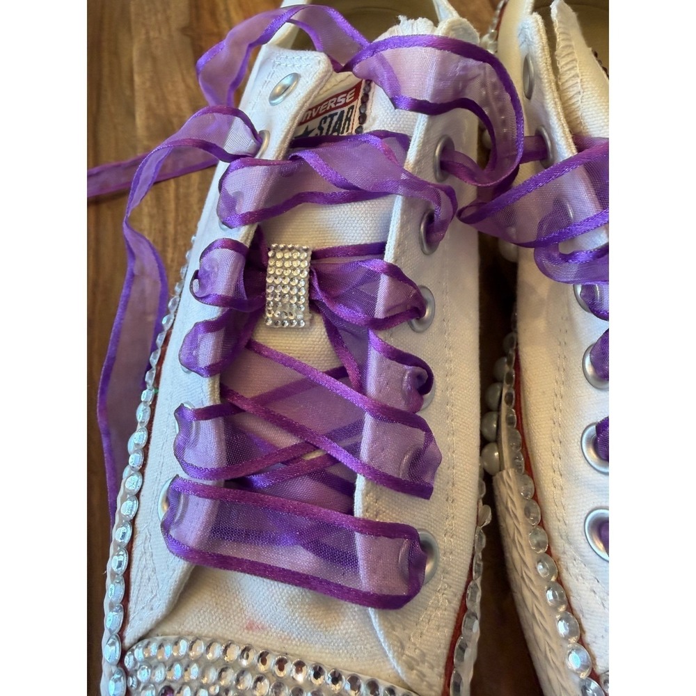 Custom White Converse Chuck Taylor All Star Low Top Sneakers Embellished 10.5 - Picture 14 of 14